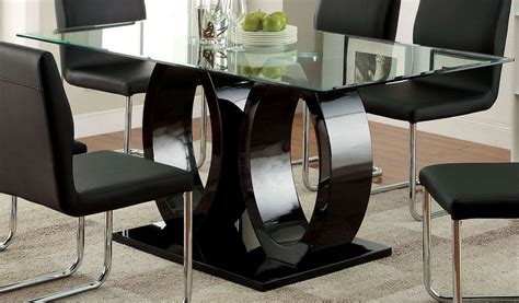 Lodia I Black Glass Top Rectangular Pedestal Dining Table From