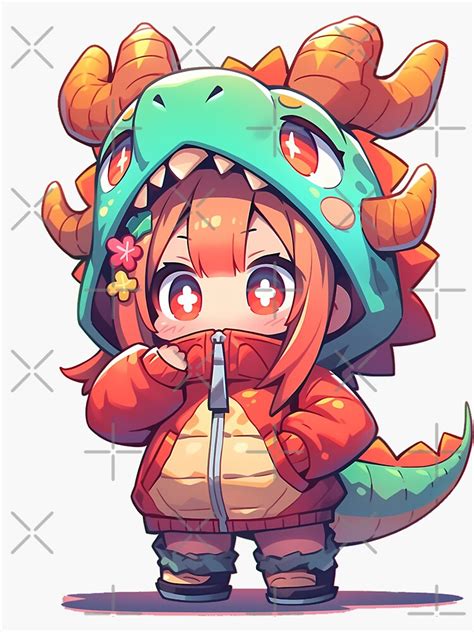 Chibi Girl In Dragon Hoodie Sticker For Sale By Mannyphy Redbubble