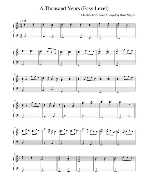 Twilight A Thousand Years Piano Easy Level Sheet Music For Piano