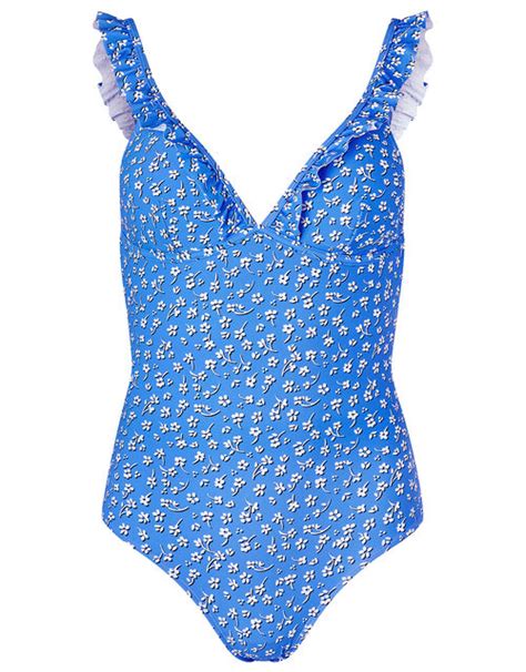 Shadow Floral Shaping Swimsuit Blue Swimsuits Accessorize Uk