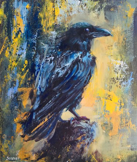 Raven Crow Art Painting Original Art Oil Pintura Por Valerie Serova