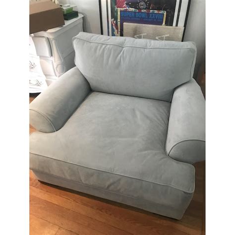 Bloomingdale's Oversized Powder Blue Velvet Chair - AptDeco These comfortable chairs look alluring with both contemporary or classic style tables.