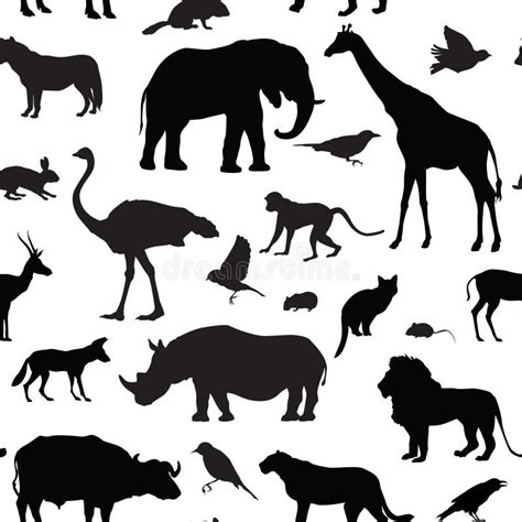 Animals Silhouette Seamless Pattern Wildlife Animal Silhouettes Stock