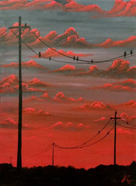 Sunset And Power Lines Aesthetic Painting Amazing Art Painting