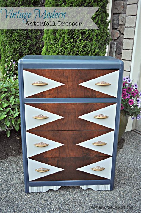 This Vintage Modern Waterfall Dresser Was Refinished In A Geometric