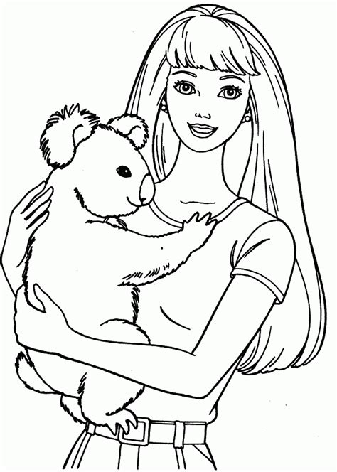 Barbie With Koala Coloring Pages Barbie Dolls Cartoon