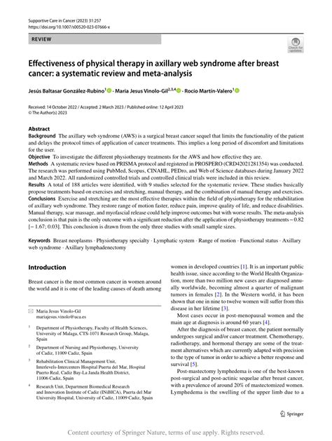 Pdf Effectiveness Of Physical Therapy In Axillary Web Syndrome After