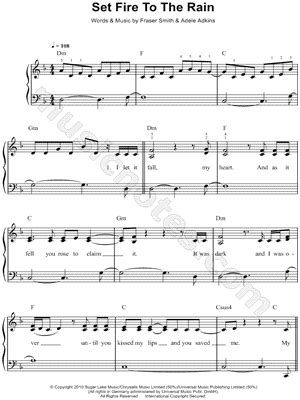 Your #1 source for chords, guitar tabs, bass tabs, ukulele chords, guitar pro and power tabs. Adele "Set Fire to the Rain" Sheet Music (Easy Piano) in F ...