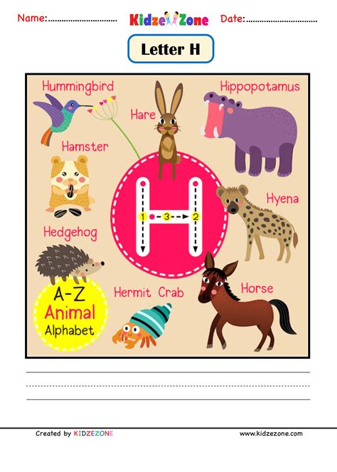 Kindergarten Letter H Animal Picture Cards Worksheet