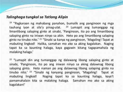 Talinghaga Tungkol Sa Tatlong Alipin Mensahe