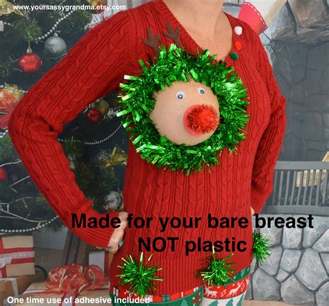 Sexy Ugly Christmas Sweater It Is Not A Plastic Boob Cut Etsy