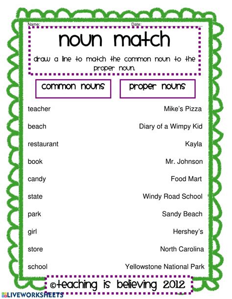 Common Proper Noun Matching Worksheet