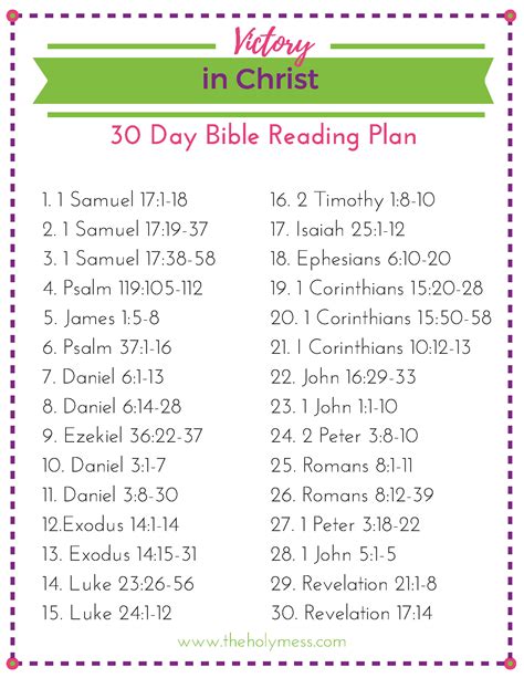 30 Day Victory In Christ Bible Reading Plan The Holy Mess
