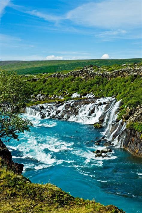 The Tiny Hraunfossar Falls Iceland Stock Image Image Of Rock