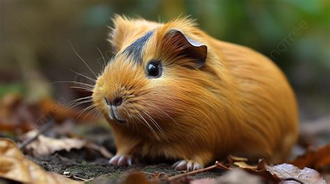 Guinea Pig Standing In Leaves On The Ground Background Show Me