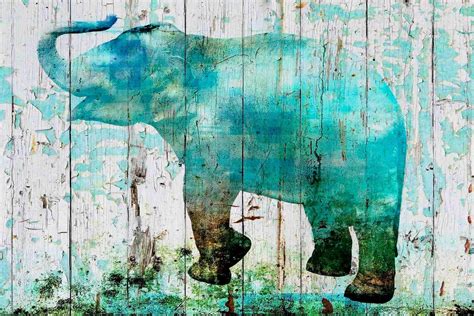 Blue Elephant Large Rustic Elephant Canvas Art Print Wall Decor Up To