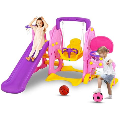 Uenjoy 4 In 1 Slide And Swing Set For Toddlers Play Climber