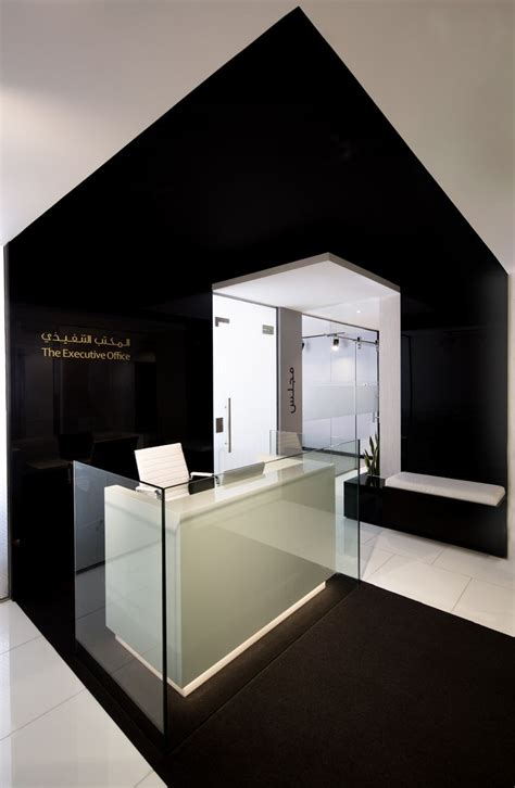 Reception Desk Black Wrap Around Contemporary Office Design Neutral