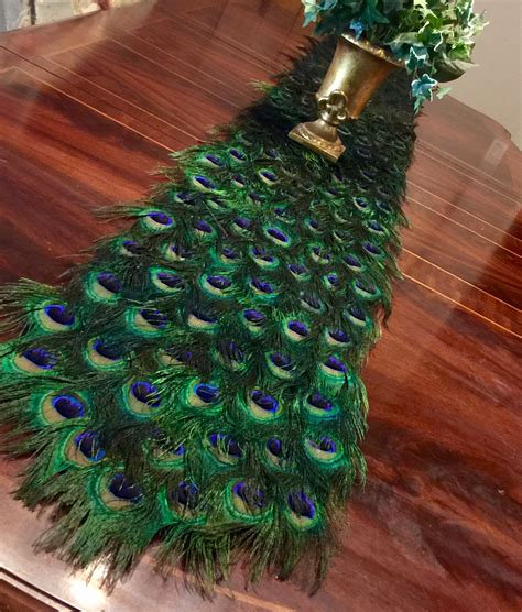 Peacock Feather Table Runner In Your Choice Of Lengths Etsy Feather