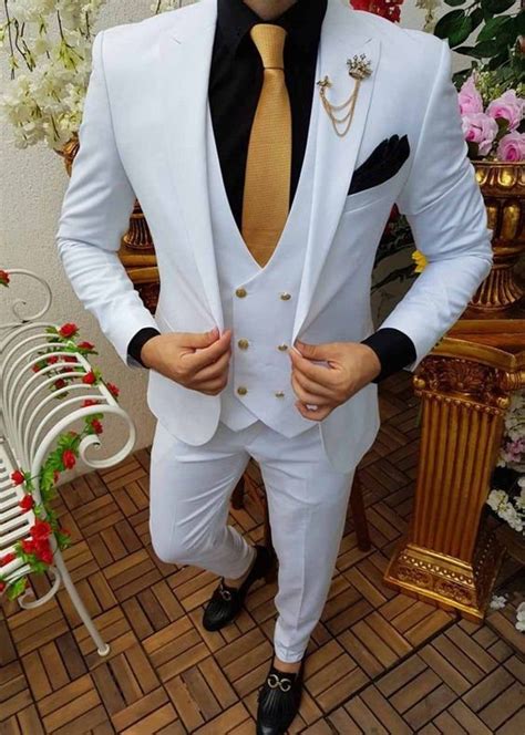 Buy Men Suits White Wedding Groom Wear Suits Piece Suit Formal Online In India Etsy Mens
