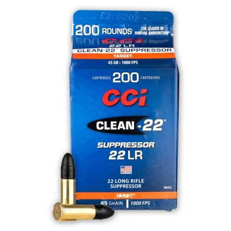 22 Lr 45 Grain Lrn Cci Clean 22 Suppressor 200 Rounds Ammo