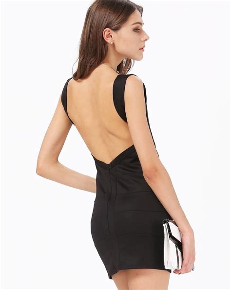 Black Sleeveless V Neck Backless Bandage Dress Sheinsheinside