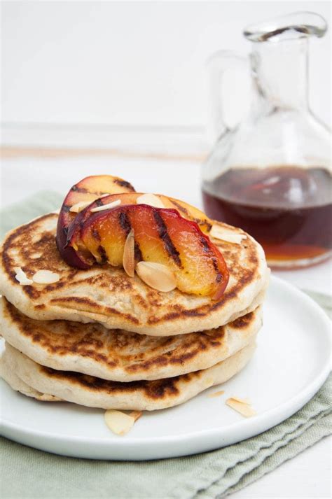 Vegan Pancakes With Grilled Peaches Recipe Elephantastic Vegan