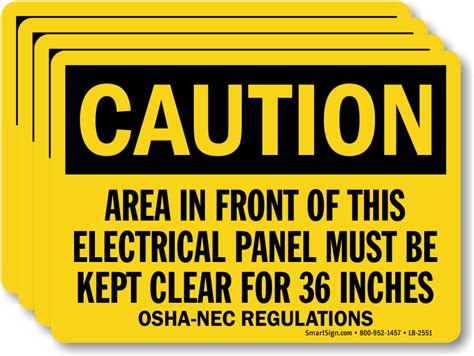 To ensure the necessary 36 inches of clearance are left in front of electrical panels and that a working width of 30 inches is present, many workplaces combine signs with floor marking tape. Electrical Panel Must Be Kept Clear Label | Top Quality, SKU: LB-2551