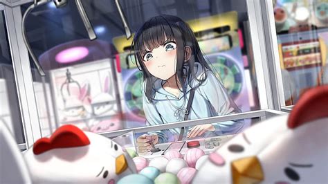 Cute Anime Girl Game Center Playing Frustrated Blushes Anime Hd