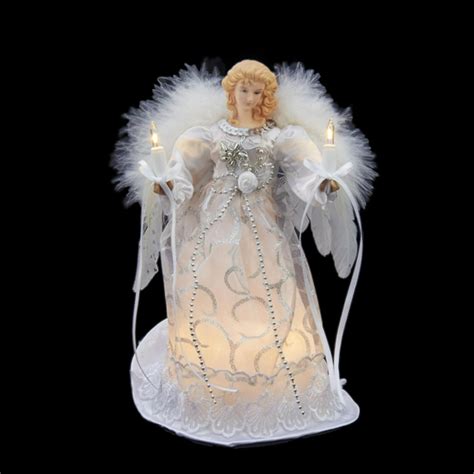 9 Virtuous White And Shimmering Silver Lighted Angel Christmas Tree
