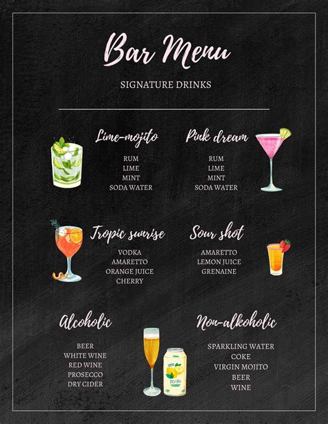Open Bar Sign Instant Download Wedding Bar Menu Signature Drinks Diy