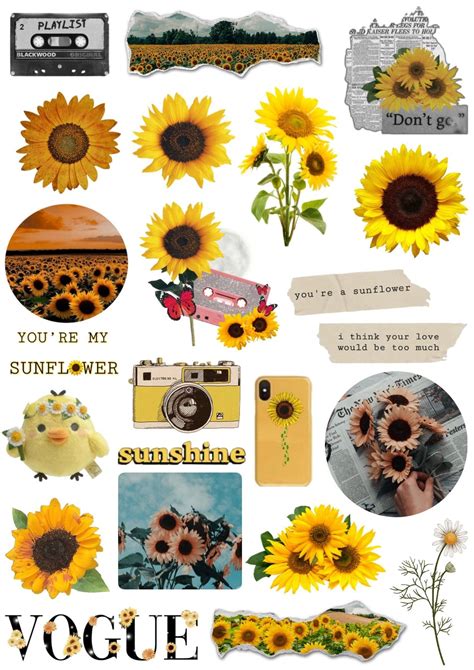 Sunflower Journal Theme Stickers And Photos Aesthetic Vintage Yellow