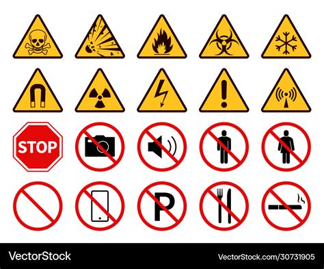 Prohibition And Warning Signs Public Safety Vector Image