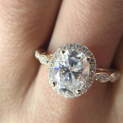 Real diamond grown in lab. 14K Yellow Gold Halo Moissanite Ring 7x9mm 2.0ct Carat Oval Cut Brilliant Moissanite Engagement ...