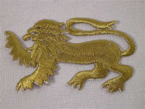 Gold Lion Metallic Heraldic Iron On Patch Left Heraldic Lion Gold