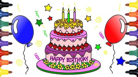 How To Draw Birthday Cake Drawing Coloring Pages Youtube