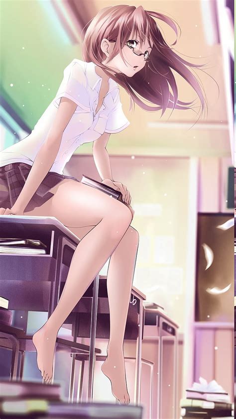 Hd Wallpaper Anime Girls Barefoot Books Classroom Glasses Long