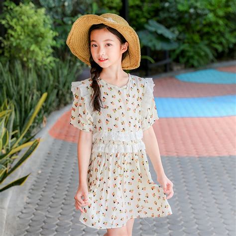 Floral Big Girl Summer Dresses Cotton 2018 With Lace Kids Beautiful