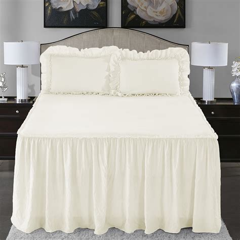 Homechoice 3 Piece Pre Washed King Ivory Ruffle Skirt Bedspread With