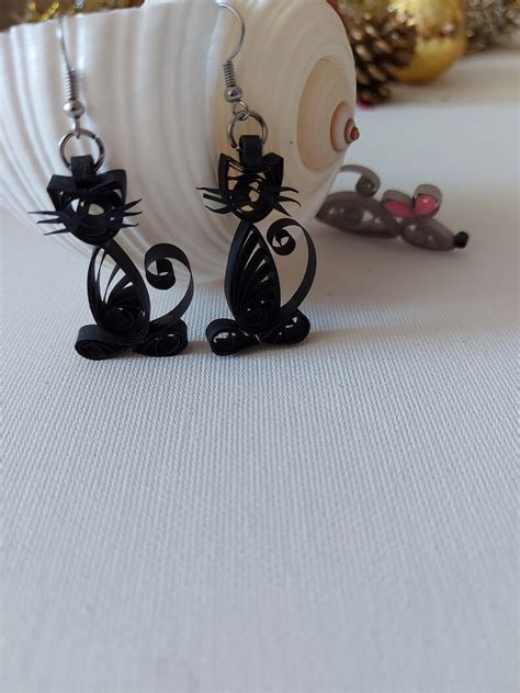 Black Cat Earring Halloween Jewelry Quilling Earring Cat Etsy