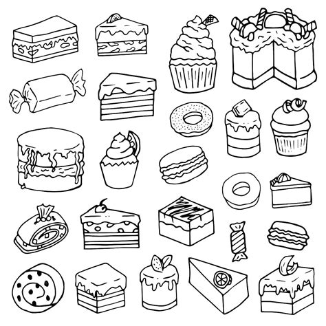 Dessert Pastry Sweet Doodle Isolated Vector Hand Drawn Elements On