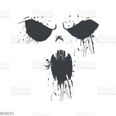 Halloween Scary Face Vector Silhouette Isolated On A White Background