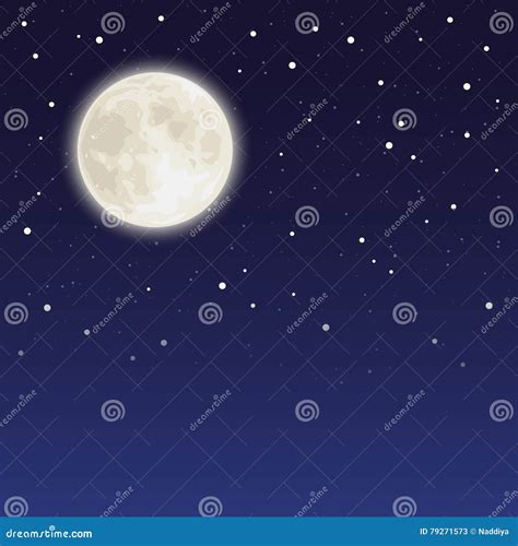 Night Sky With Full Moon And Stars Vector Illustration Stock Vector