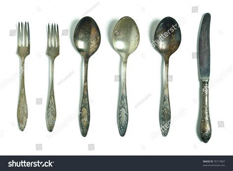 Vintage Spoons Fork And Knife Isolated On White Stock Photo 76717807
