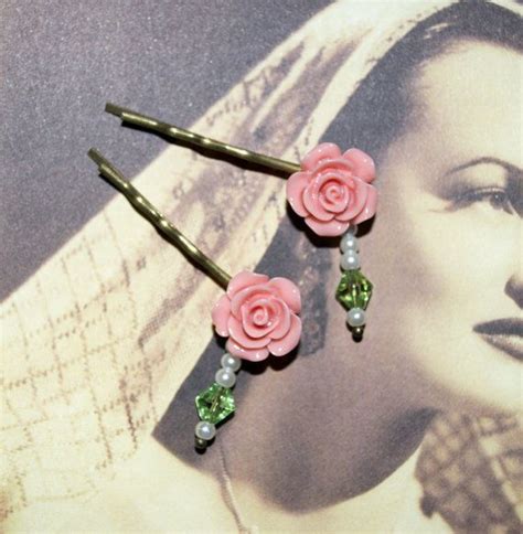 Flower Bobby Pins Pink Rose Hair Pins Rose Hair Grips Etsy Hair