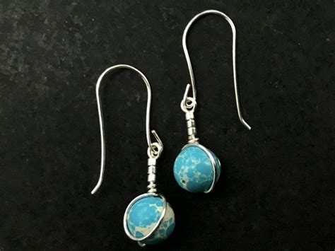 Turquoise Gemstone Earrings In Silver Small Dangle Turquoise Etsy UK