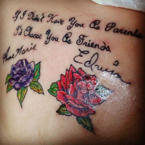 I think it's a small, subtle way to pay homage to my children, and i've received tons of compliments when people realize just what it is. Tattoo Parents Quote Signatures Roses Red Purple Love ...