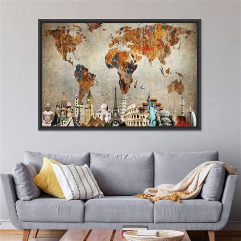 Colorful World Map Masterpiece Multi Panel Canvas Wall Art