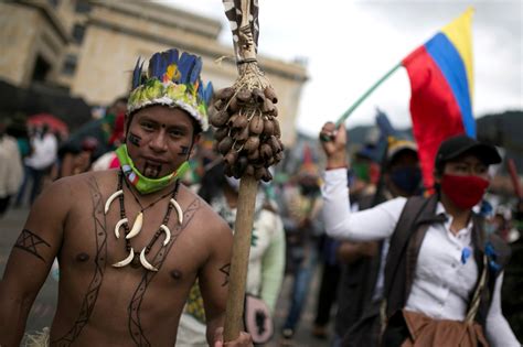 Thousands, including indigenous people, march in peaceful Colombia protests