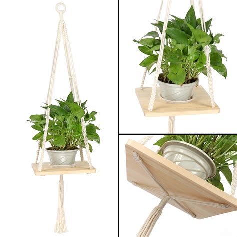 Macrame Shelf Planter Hanger For Indoor Plants With Wooden
